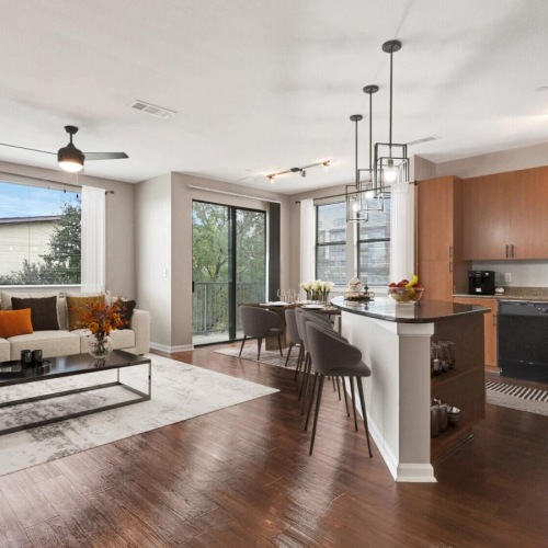 Find your perfect fit at Arthouse Apartments a large kitchen with a large island