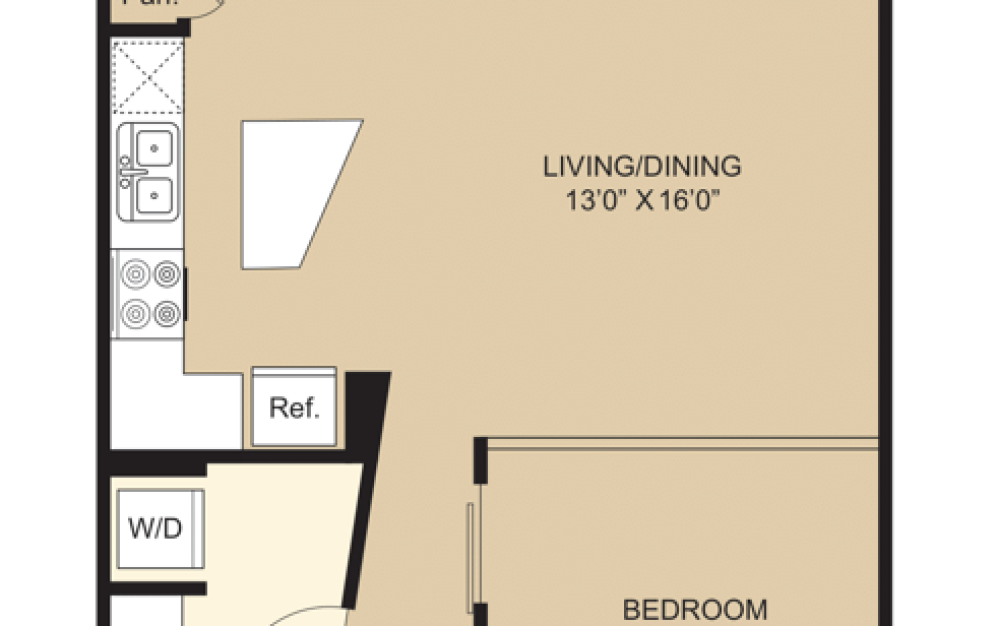 A1 - 1 bedroom floorplan layout with 1 bathroom and 670 square feet